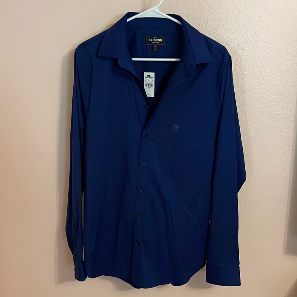 EXPRESS Slim Performance Navy Dress Shirt - Size M - NWT